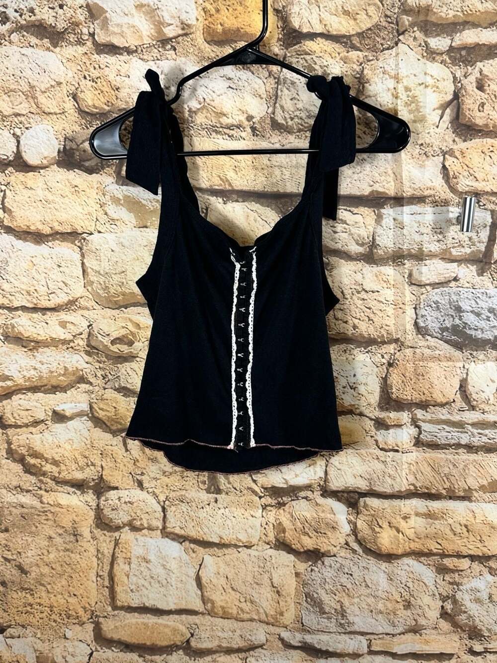 We The Free Top Size L Black Hook and Eye Lace Trim